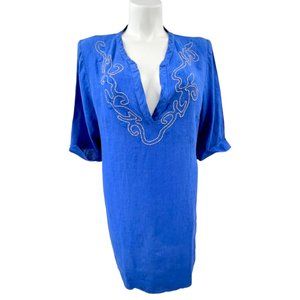 LFDL laFABBRICAdelLINO Blue Italian Linen Plus Size Tunic Dress XXL